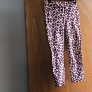 LOFT Floral Print Straight Leg Pants in Burgundy and White